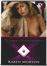 Load image into Gallery viewer, Playboy&#39;s Sexy and Sassy Karen Morton Pink Foil Birthstone Card
