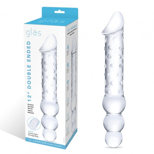 Glas 12in Double Ended Dildo W - Anal Beads