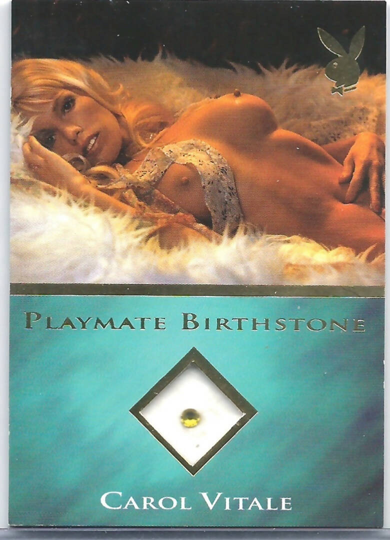 Playboy Barefoot Beauties Carol Vitale Gold Foil Birthstone Card