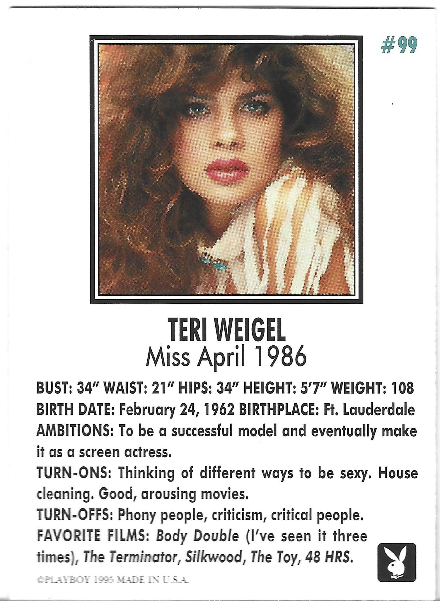 Playboy Centerfolds April Edition Teri Weigel Card #99