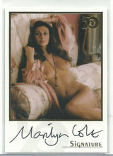 Load image into Gallery viewer, Playboy 50th Anniversary Marilyn Cole Gold Foil Autograph Card
