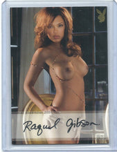 Load image into Gallery viewer, Playboy Way Too Hot To Handle Raquel Gibson Gold Foil Autograph Card
