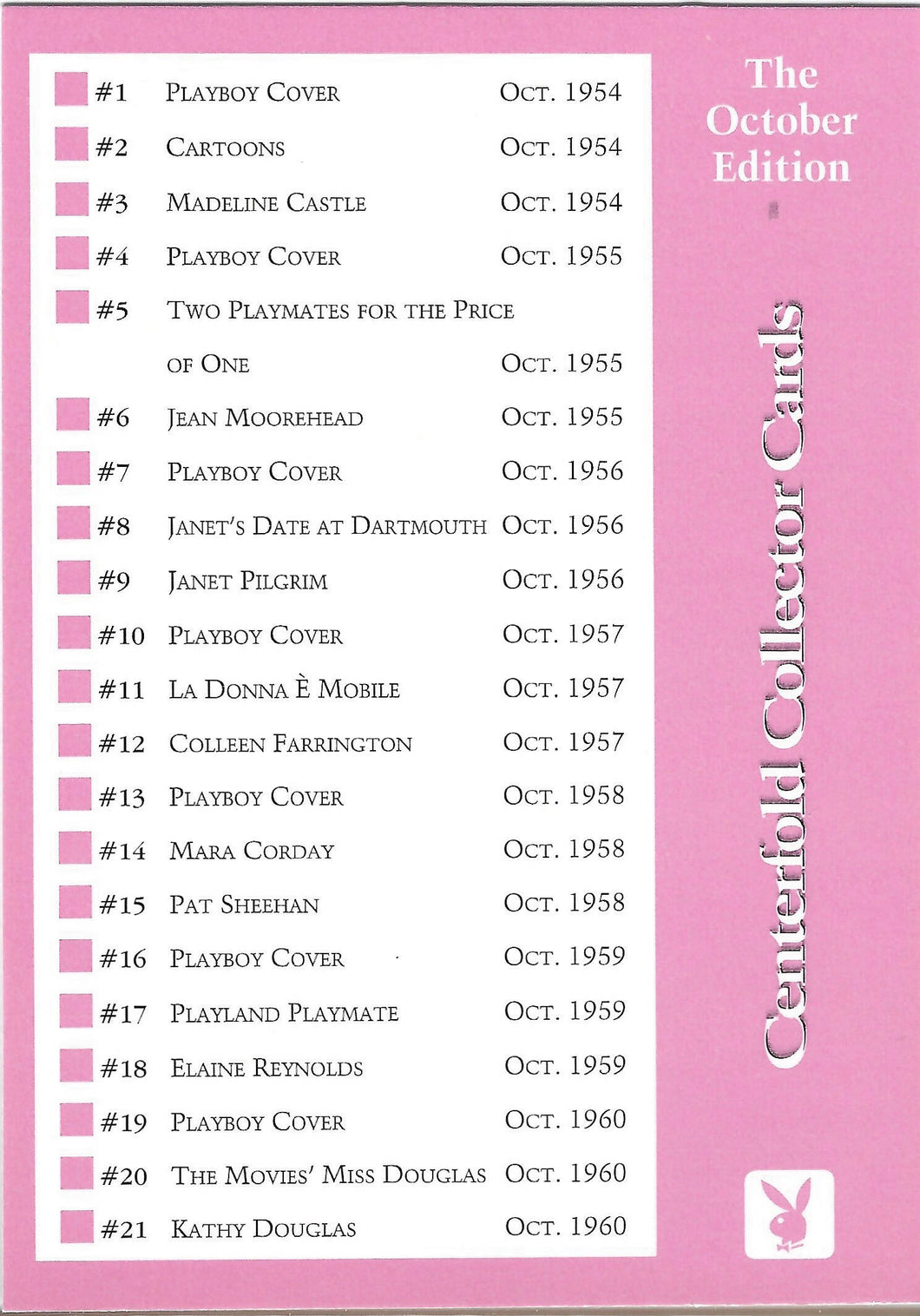 Playboy October Edition Checklist 1 Card #1CK