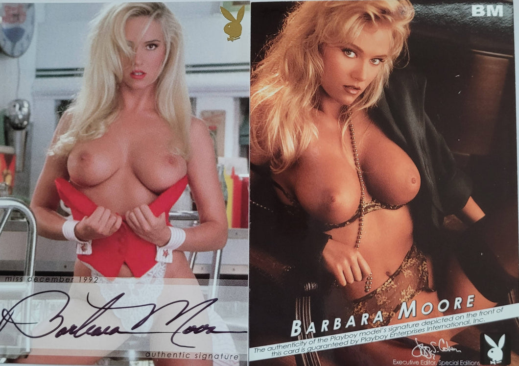 PLAYBOY'S WAY TOO HOT TO HANDLE GOLD AUTHENTIC SIGNATURE MISS DECEMBER 1992 BARBARA MOORE