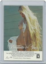 Load image into Gallery viewer, Playboy Playmates of the Year Debra Jo Fondren Gold Foil Autograph Card
