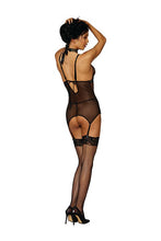 Load image into Gallery viewer, Diamond Mesh Garter Slip W- Ruching Black O-s
