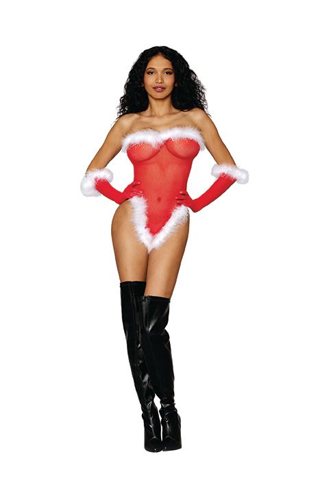 Naughty List Seamless Fishnet Santa Teddy Lipstick Red