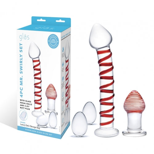 Glas 4pc Mr Swirly Set W- Glass Kegal Balls & Butt Plug