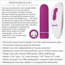 Load image into Gallery viewer, Adam &amp; Eve Eves Rechargeable Remote Control Bullet
