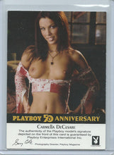 Load image into Gallery viewer, Playboy 50th Anniversary Carmella DeCesare Gold Foil Autograph Card
