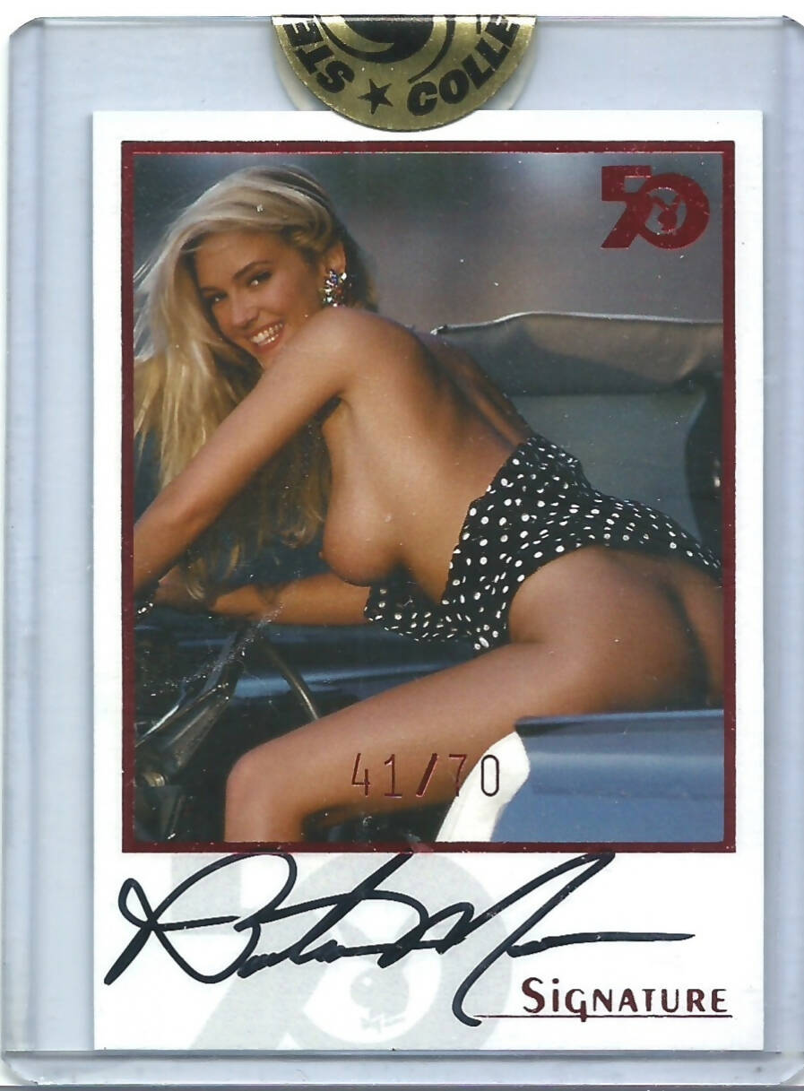 Playboy 50th Anniversary Barbara Moore Red Foil Autograph card