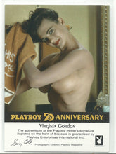Load image into Gallery viewer, Playboy 50th Anniversary Virginia Gordon Gold Foil Autograph Card
