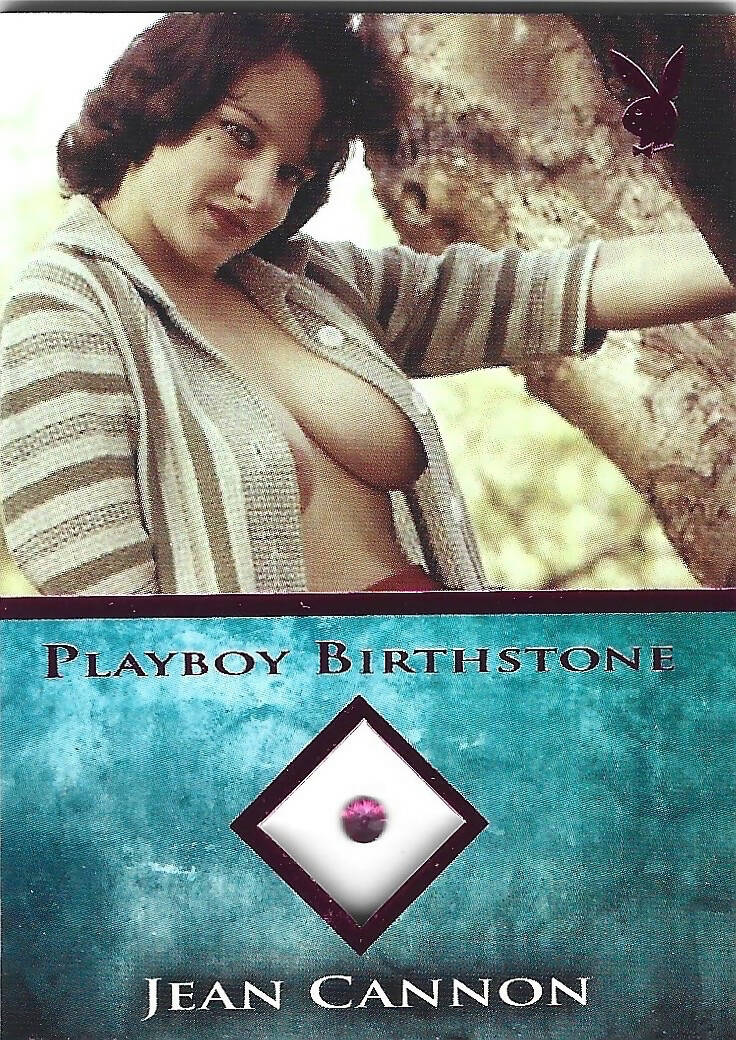 Playboy's Bare Assets Jean Cannon Pink Foil Birthstone Card