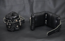 Load image into Gallery viewer, Bondage Padded Wrist Restraints with roller buckle and D ring - Black Leather - BDSM
