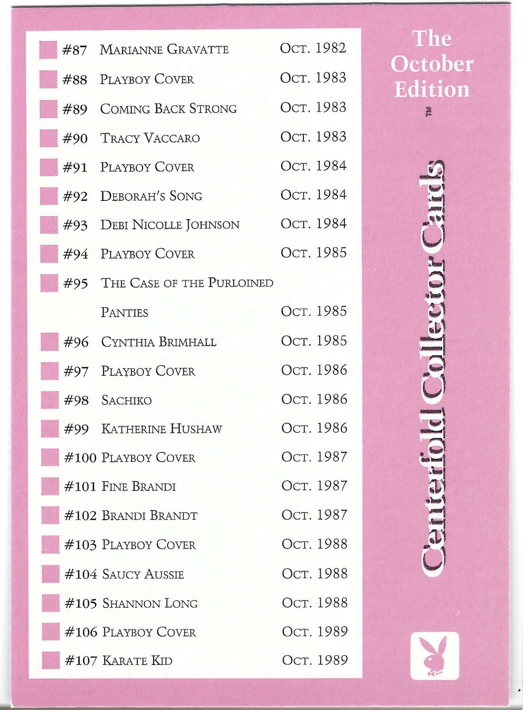 Playboy October Edition Checklist 3 Card #3CK