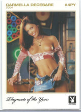 Load image into Gallery viewer, Playboy&#39;s Centerfold Update 4 (2003 Thru 2005) Playmate of the Year Carmella Decesare Gold Insert Card # 4PY
