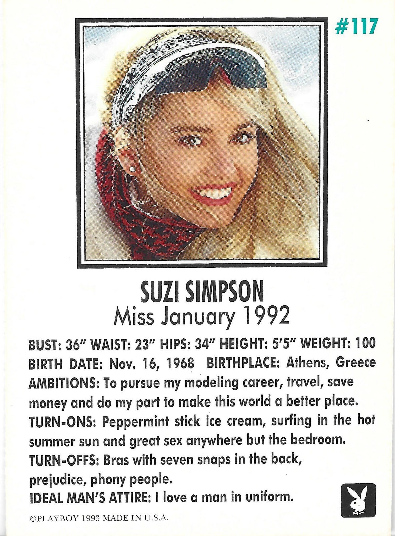 Playboy January Edition Suzi Simpson Card #117 – Xandebay