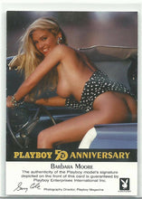 Load image into Gallery viewer, Playboy 50th Anniversary Barbara Moore Red Foil Autograph card
