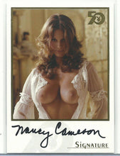 Load image into Gallery viewer, Playboy 50th Anniversary Nancy Cameron Gold Foil Autograph Card
